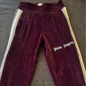 Burgundy velour track pants